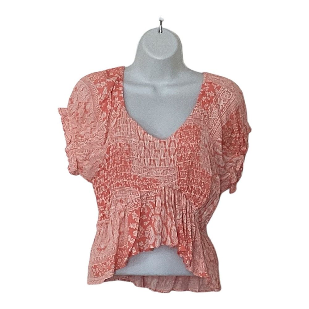 Lot Of 2 NWT Blue B Ladies Top Peach & White Smocked Bo Ho Ruffled Top L & M